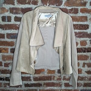 Bagatelle Large Tan Faux Suede Asymmetrical Front Full Zip Jacket‎